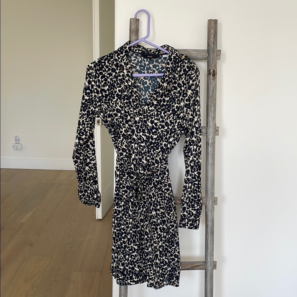 Blue Leopard Print Women's V neck Dress